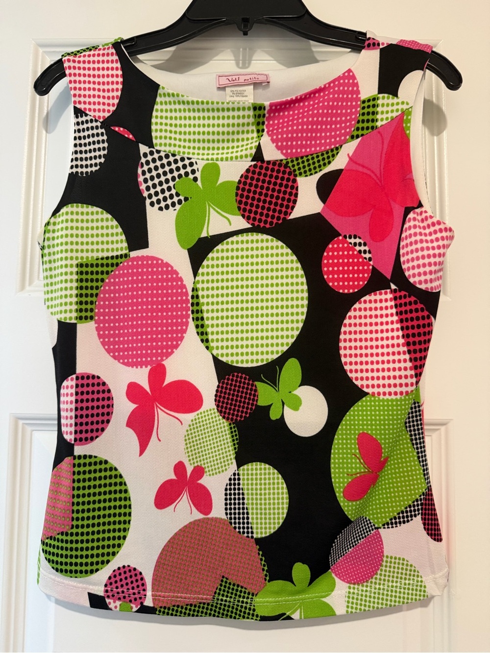 Vol.1 Petite XXS Pink Green Butterfly Polka Dot Retro Mod Top Made in USA